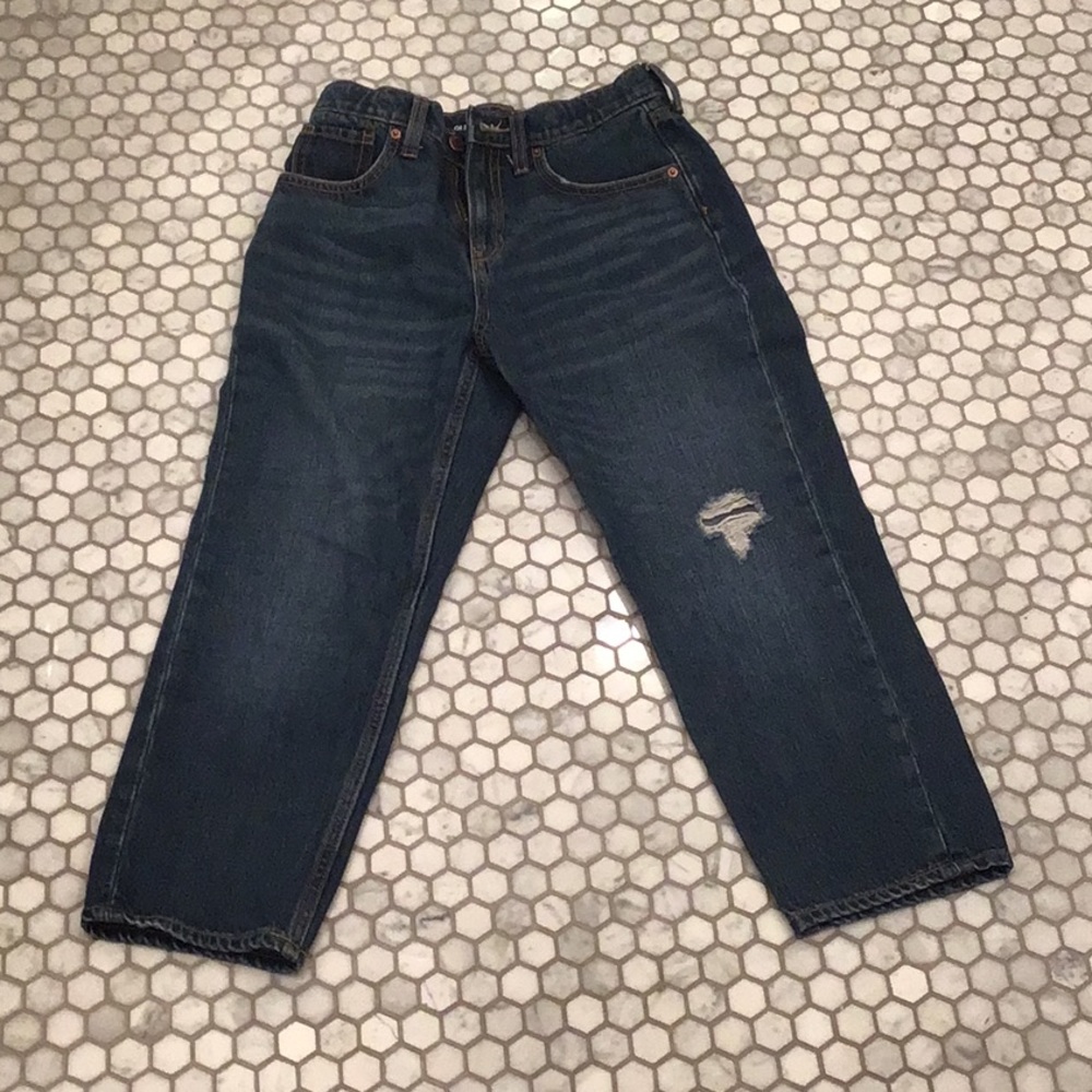 Old navy jeans blue demon the color copper button and thread